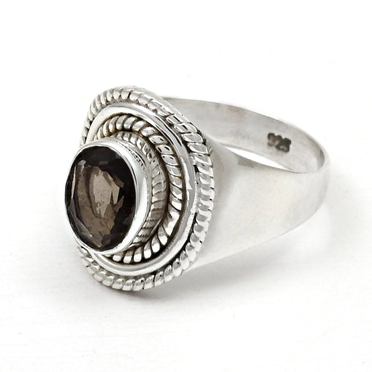 Natural Smoky Quartz 925 Sterling Silver Engagement Ring