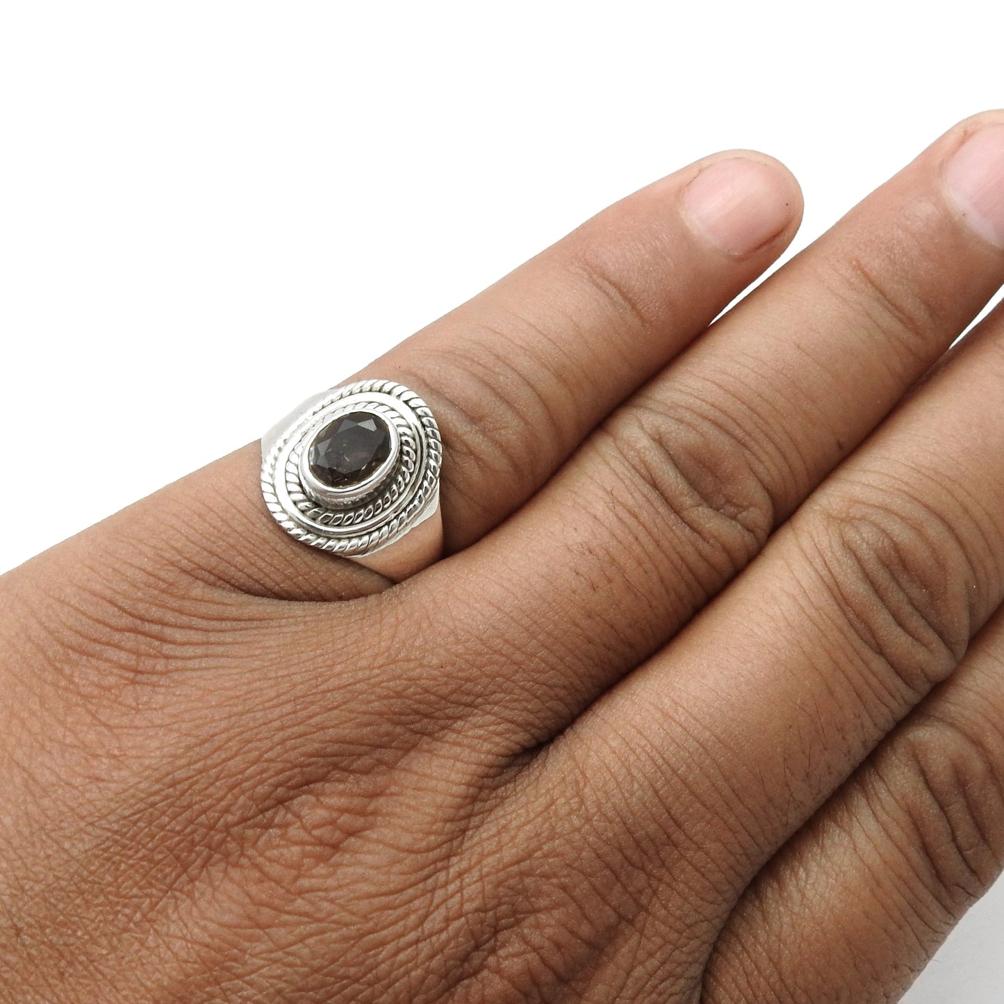 Natural Smoky Quartz 925 Sterling Silver Engagement Ring