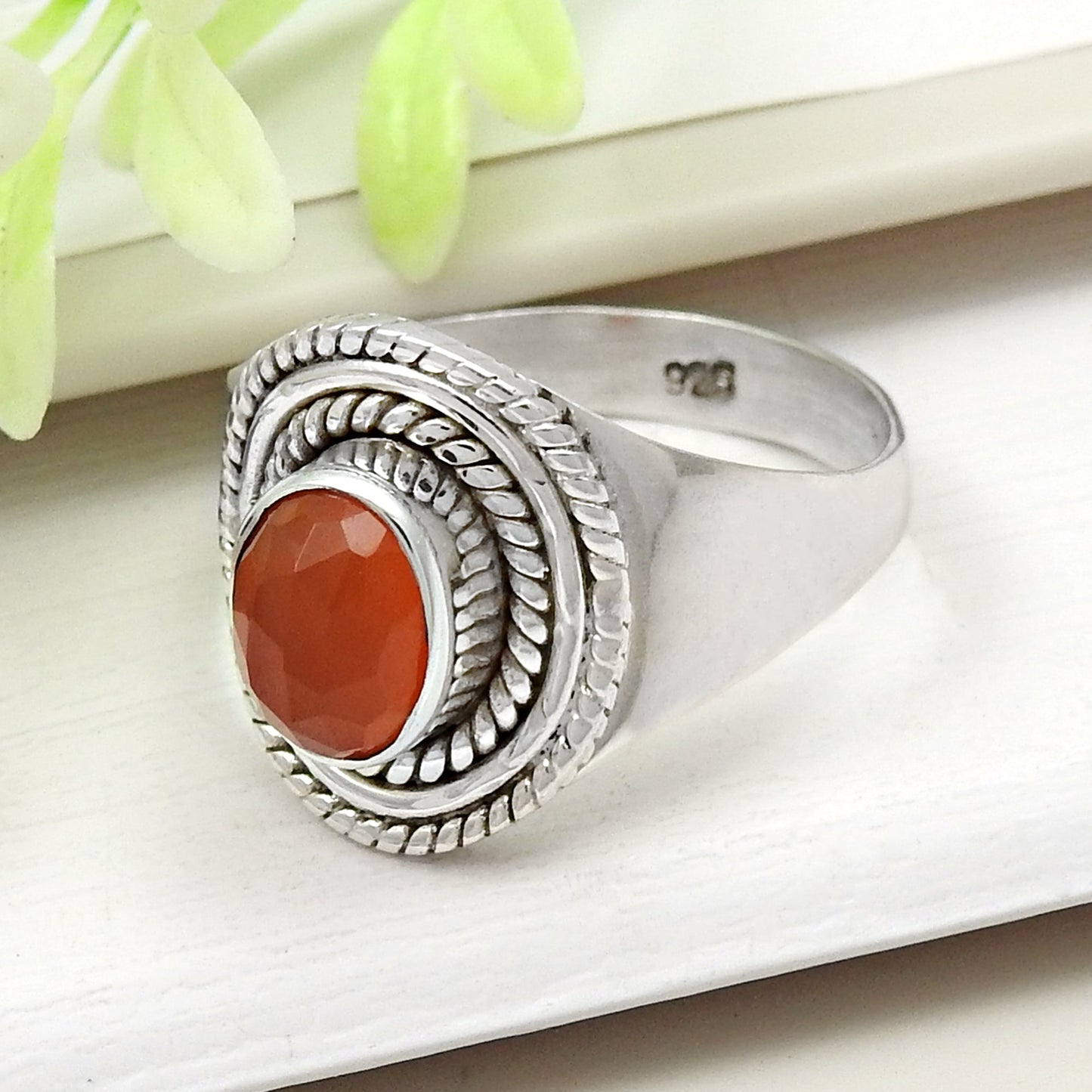 Carnelian Gemstone Solid Sterling Silver Bezel Handmade Ring