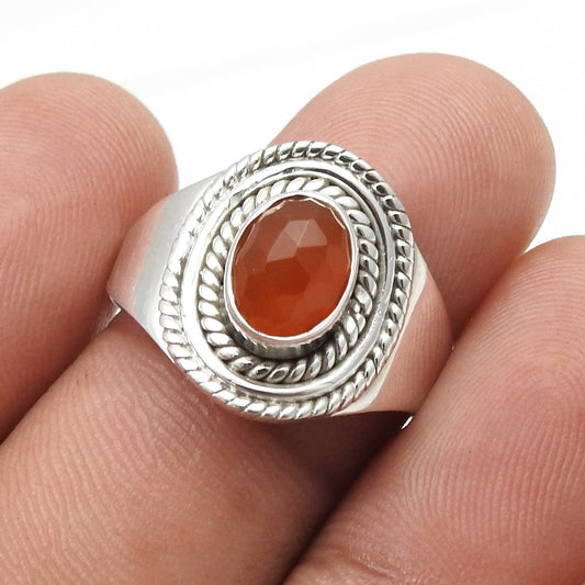 Carnelian Gemstone Solid Sterling Silver Bezel Handmade Ring