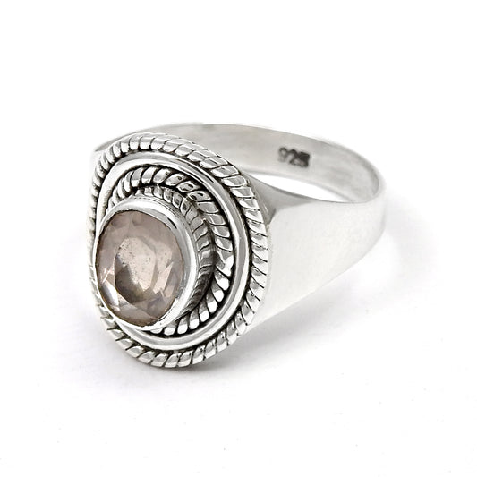 Oval Rose Quartz Gemstone Bezel Cocktail Wife Ring Jewelry 925 Solid Silver