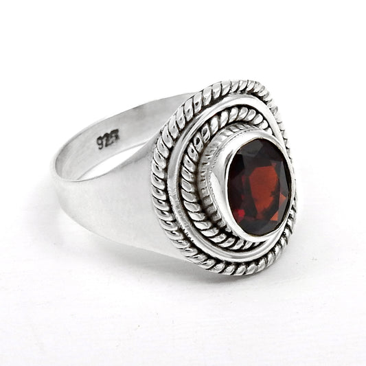 Natural Red Garnet 925 Sterling Silver Anniversary Gift Ring