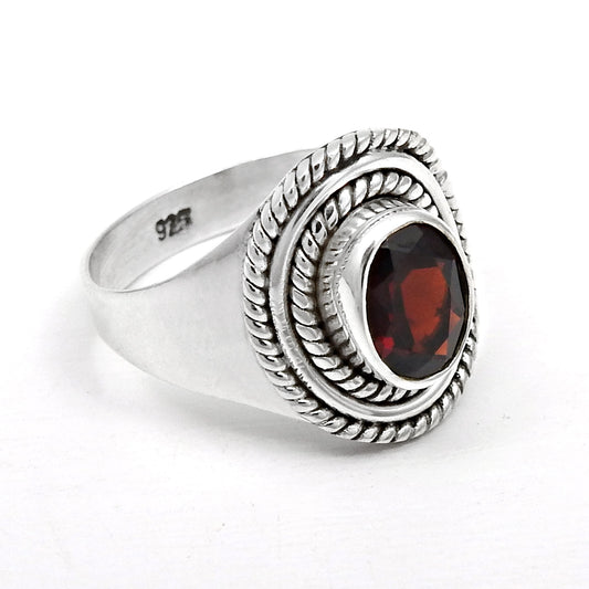 Natural Red Garnet 925 Sterling Silver Anniversary Gift Ring
