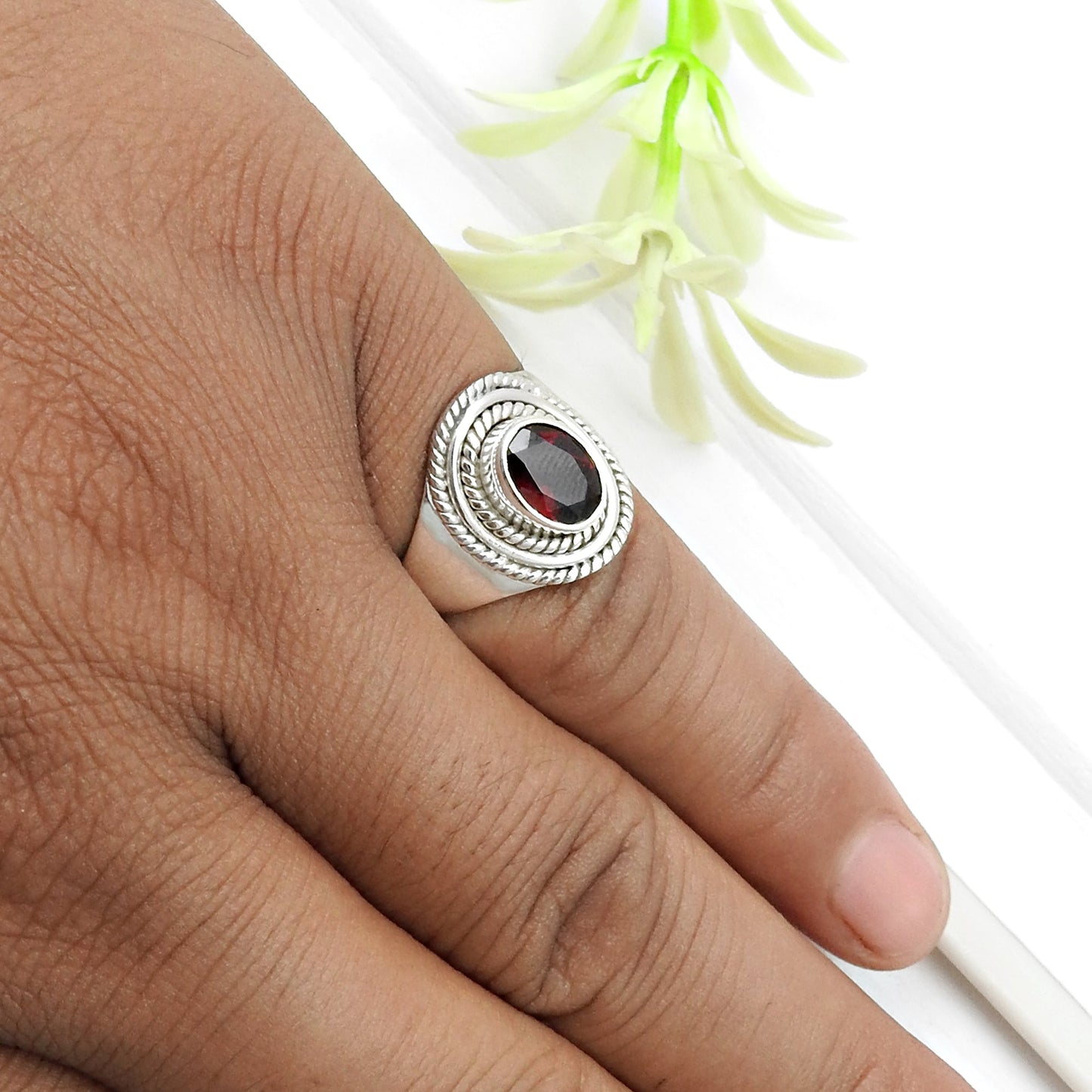 Natural Red Garnet 925 Sterling Silver Anniversary Gift Ring