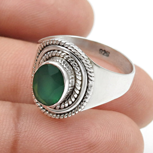 Green Onyx Gemstone 925 Solid Silver Engagement Cocktail Ring Jewelry