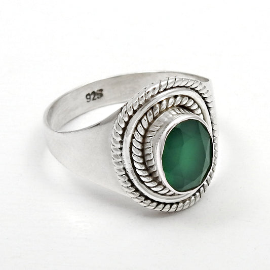 Green Onyx Gemstone 925 Solid Silver Engagement Cocktail Ring Jewelry