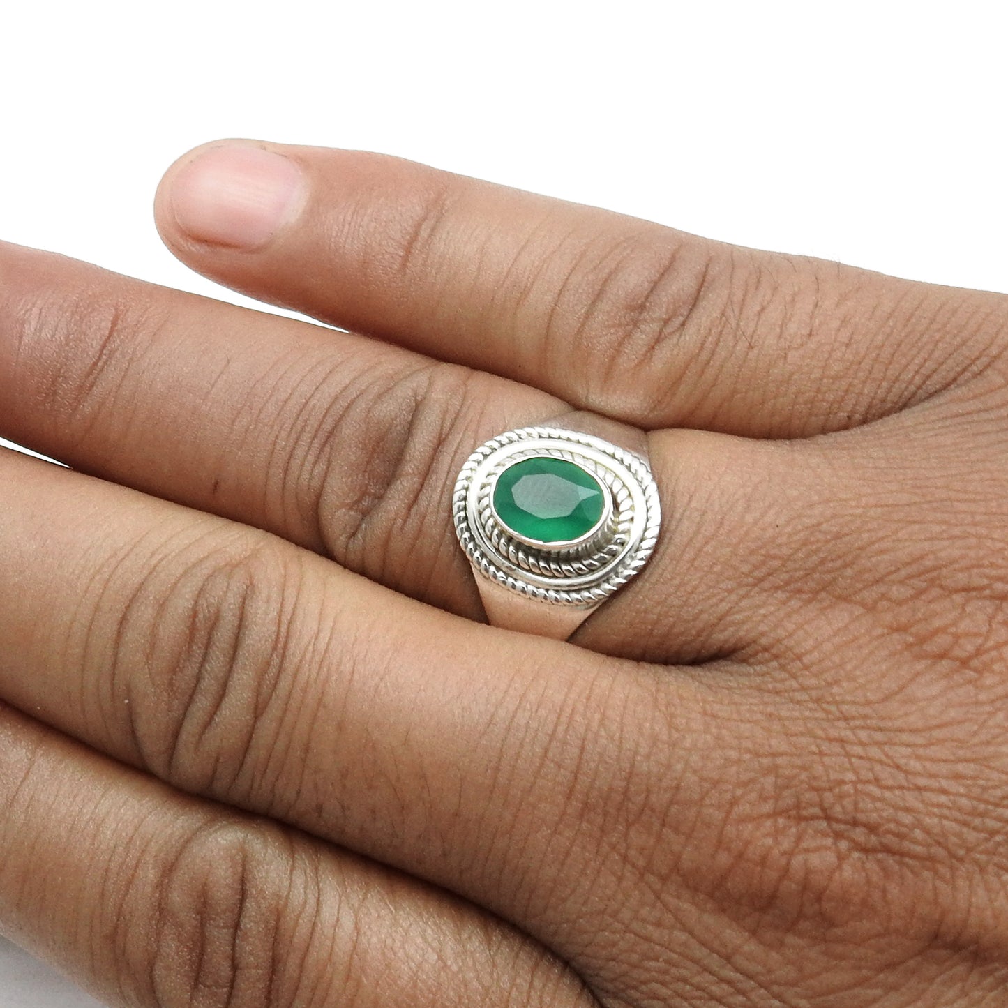Green Onyx Gemstone 925 Solid Silver Engagement Cocktail Ring Jewelry