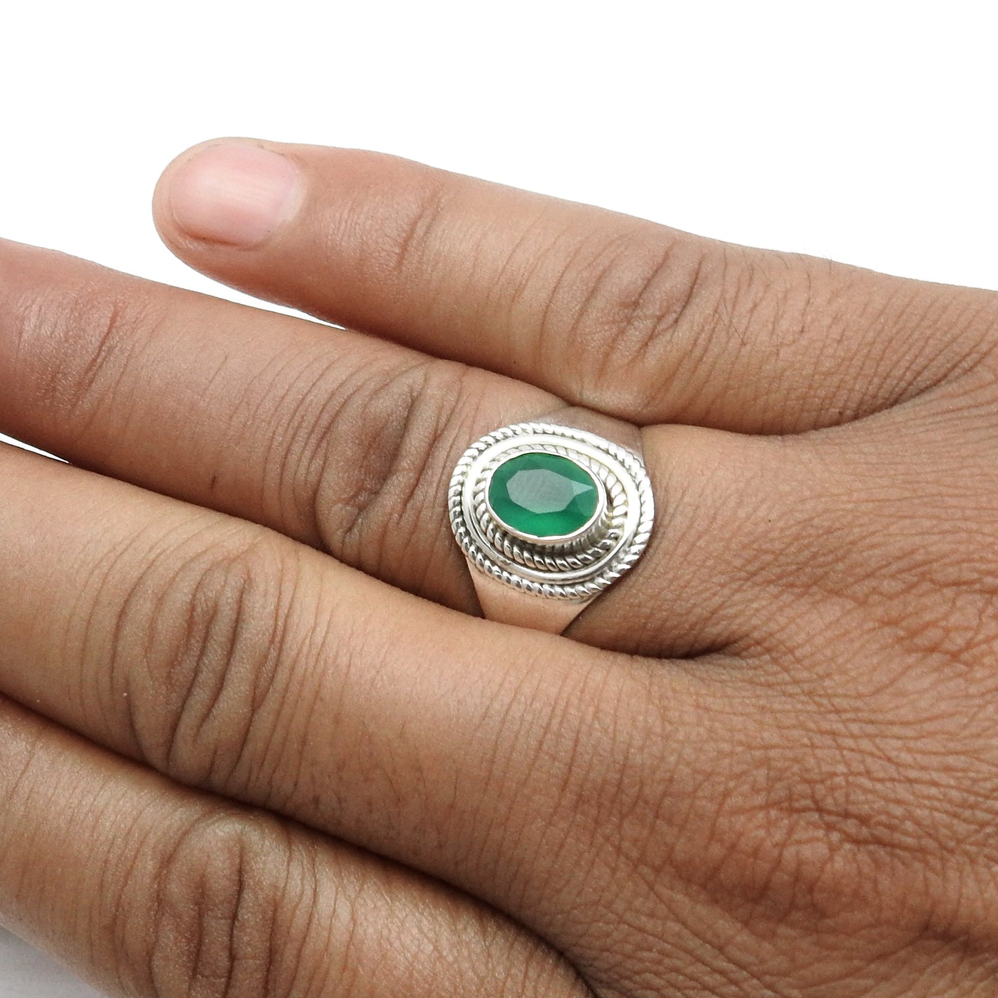 Green Onyx Gemstone 925 Solid Silver Engagement Cocktail Ring Jewelry