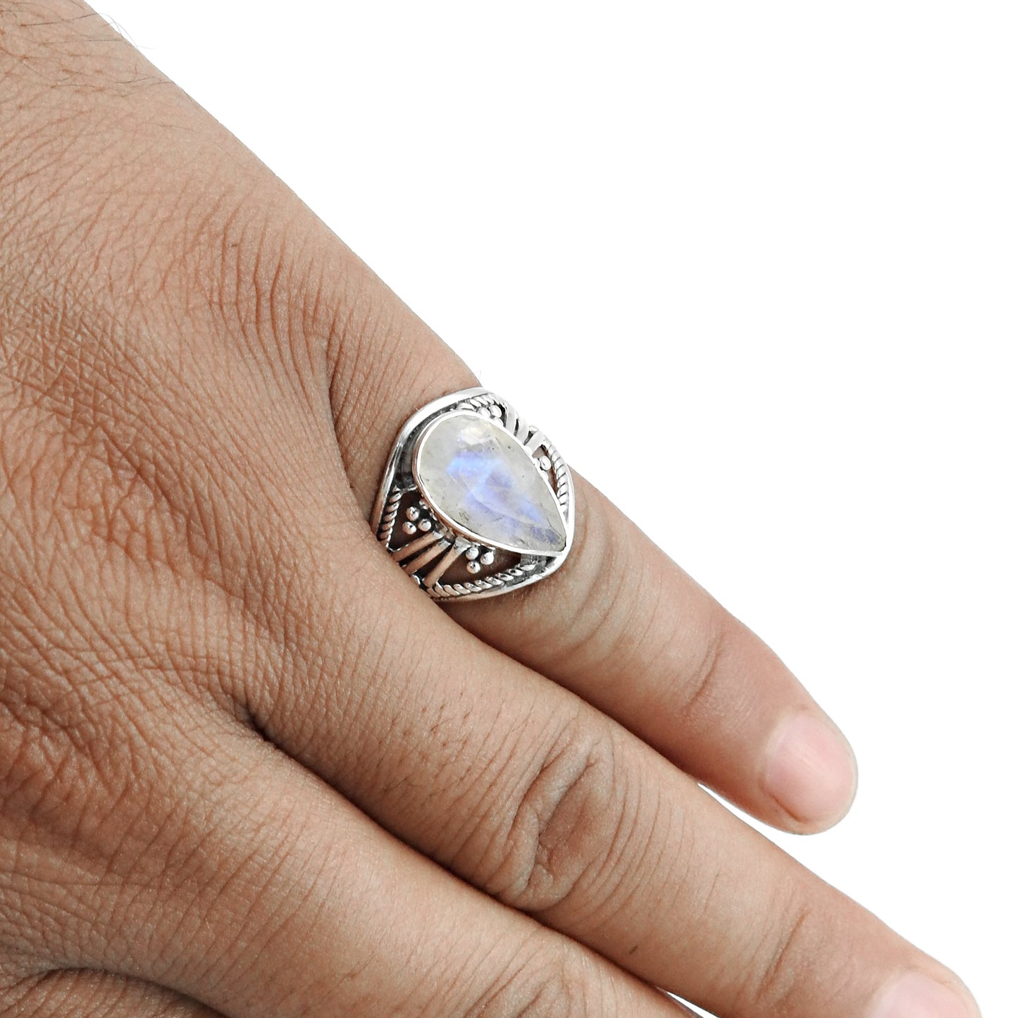 Rainbow Moonstone Solid 925 Sterling Silver Cocktail Ring Size 6