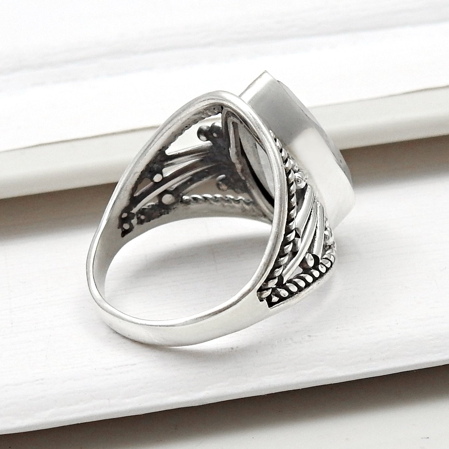 Rainbow Moonstone Solid 925 Sterling Silver Cocktail Ring Size 6