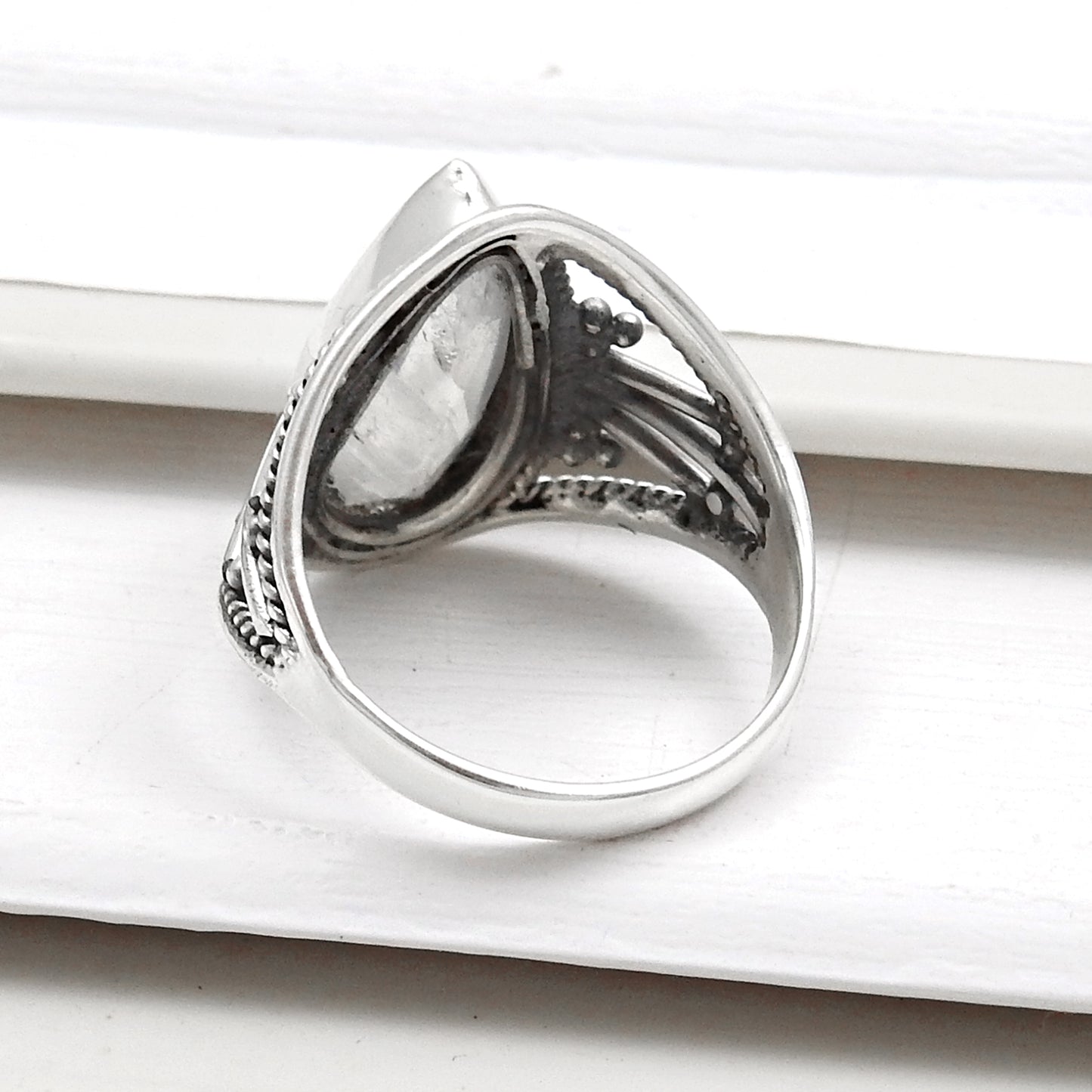 Pear Rainbow Moonstone 925 Silver Cocktail Handmade Ring Jewelry Size 7