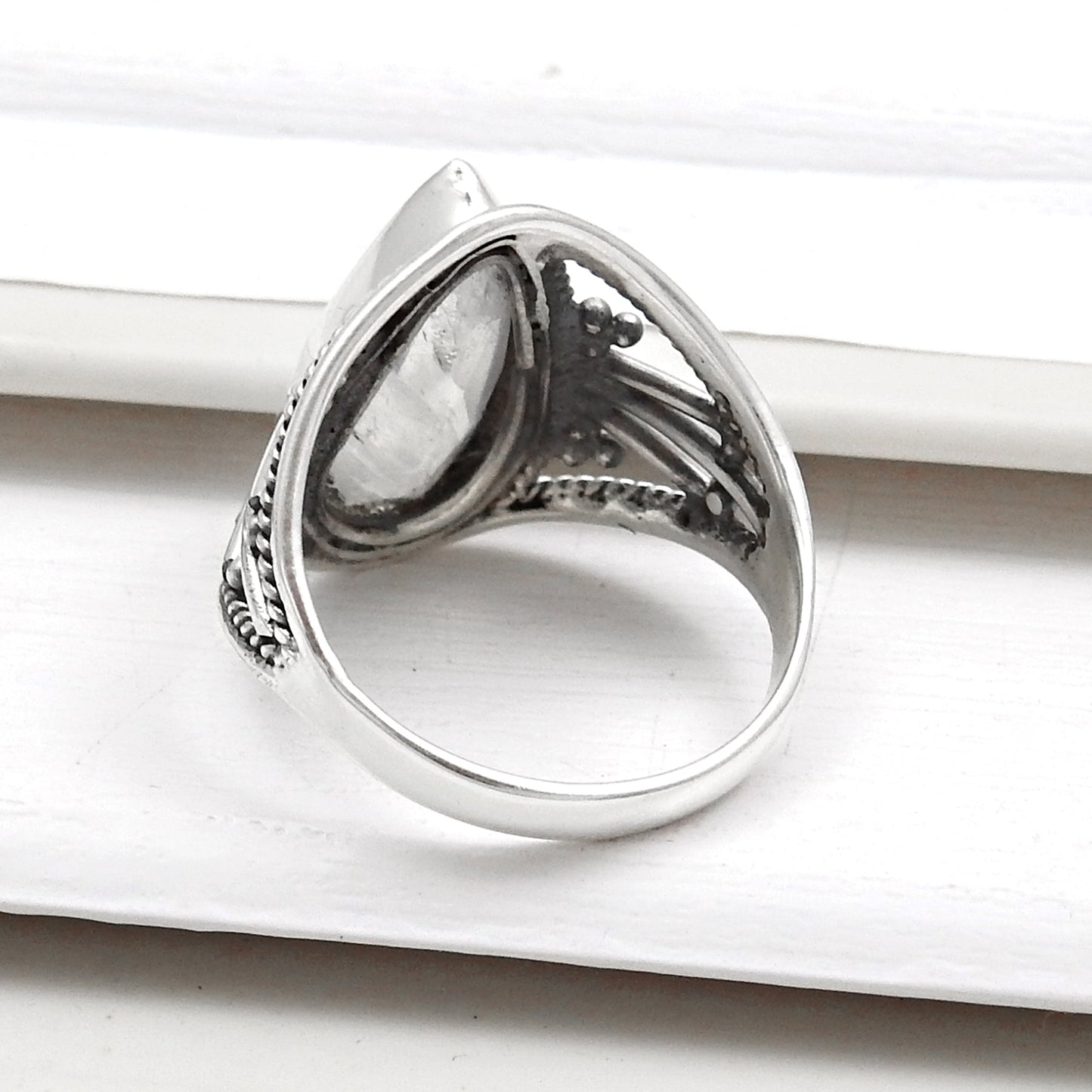 Pear Rainbow Moonstone 925 Silver Cocktail Handmade Ring Jewelry Size 7