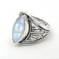 Blue Fire Rainbow Moonstone 925 Sterling Silver Wedding Cocktail Ring
