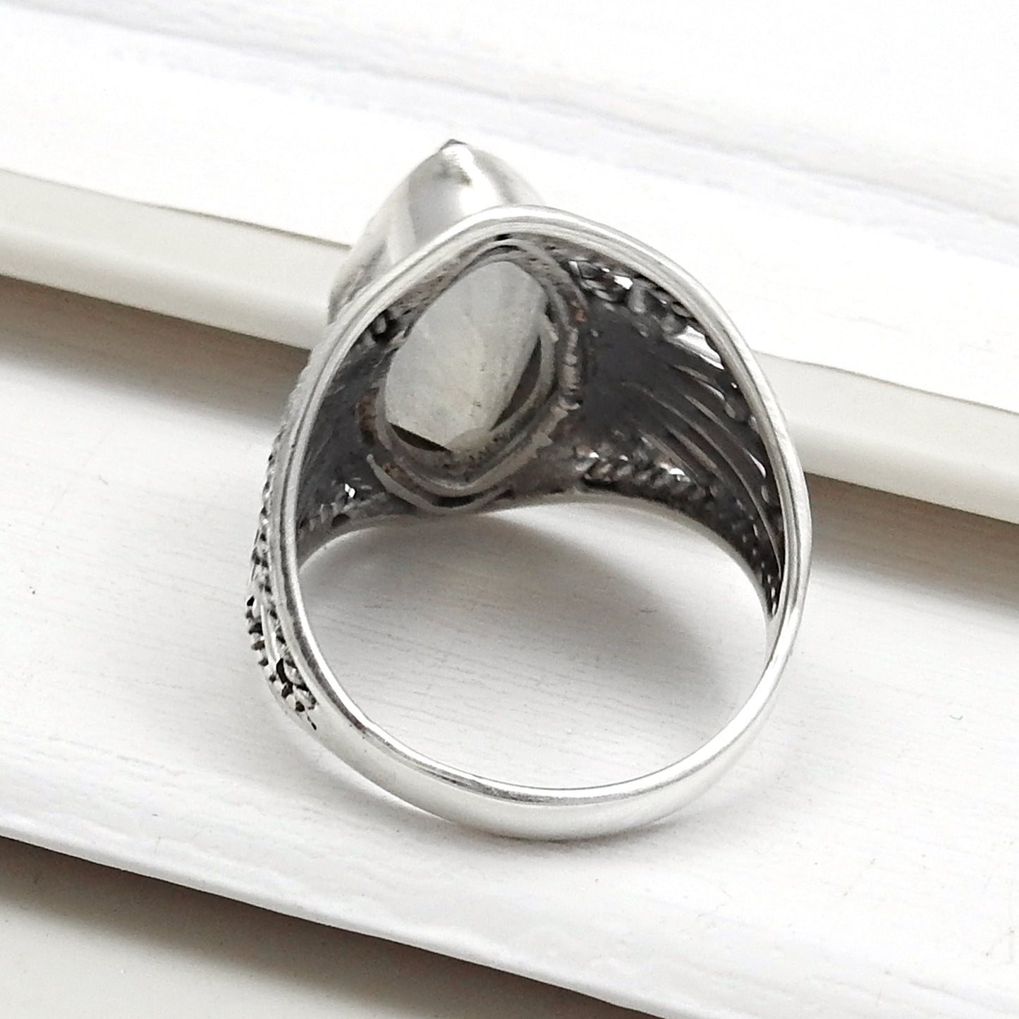 Blue Fire Rainbow Moonstone 925 Sterling Silver Wedding Cocktail Ring