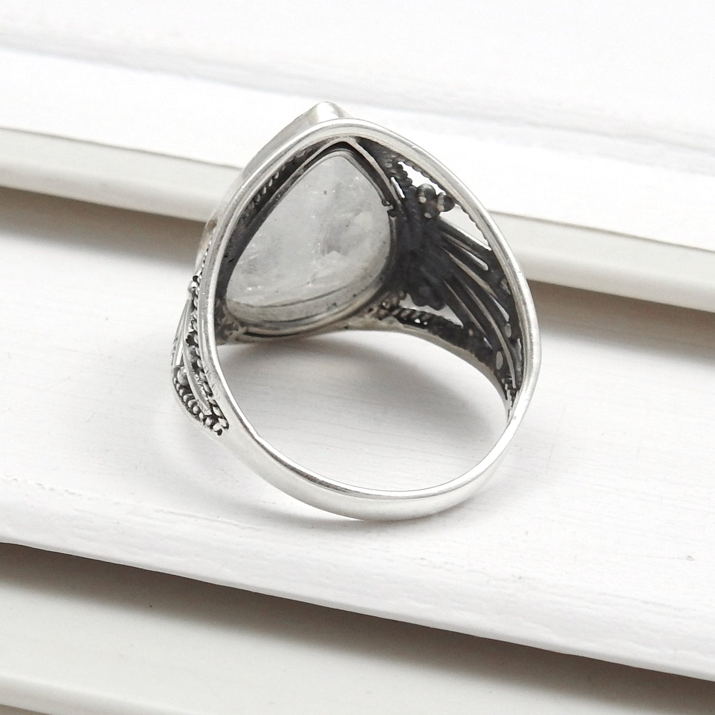Rainbow Moonstone 925 Sterling Silver Handmade Ring Size 9.5