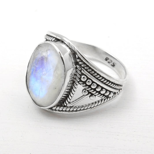 Crown Chakra Rainbow Moonstone Sterling Silver Cocktail Ring Size 7