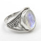 Oval Rainbow Moonstone Solid 925 Silver Crown Chakra Ring Size 7