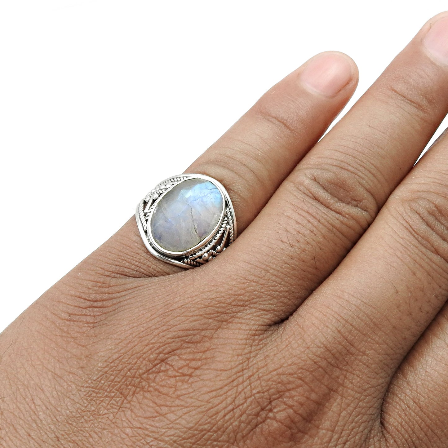 Natural Rainbow Moonstone Solid Sterling Silver Handmade Ring Jewelry Size 7.5