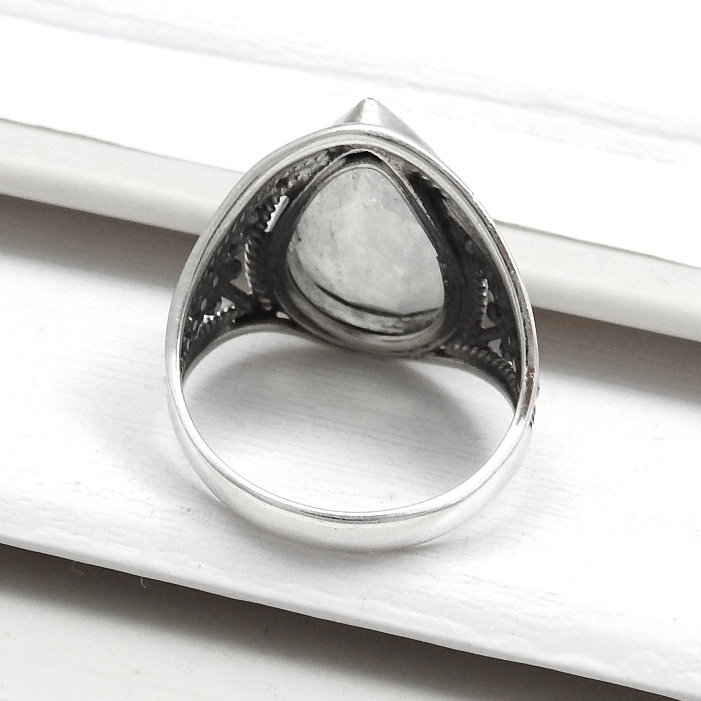AAA Quality Natural Rainbow Moonstone 925 Sterling Silver Cocktail Ring Size 6.5