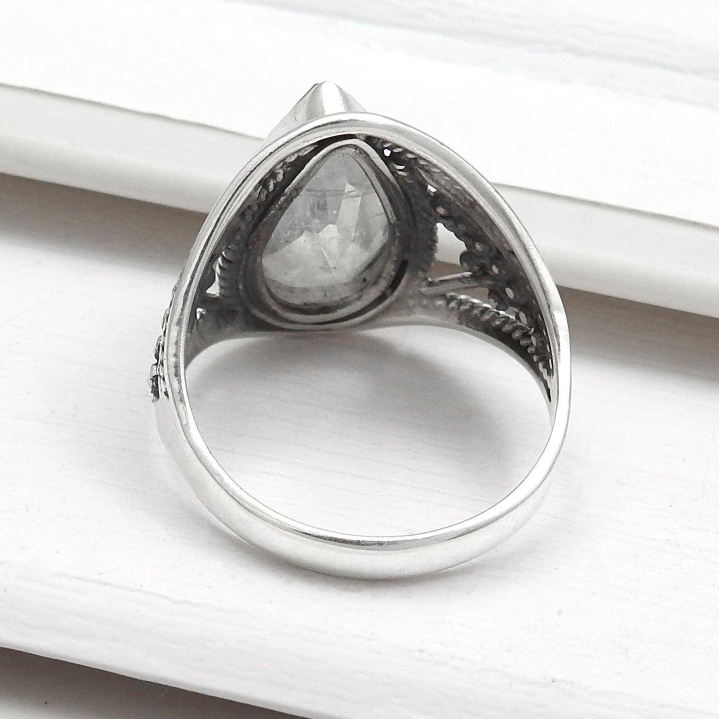 Rainbow Moonstone Sterling Silver Handmade Cocktail Ring Size 6.5