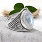 Rainbow Moonstone Sterling Silver Bezel Cocktail Boho Ring Size 6.5