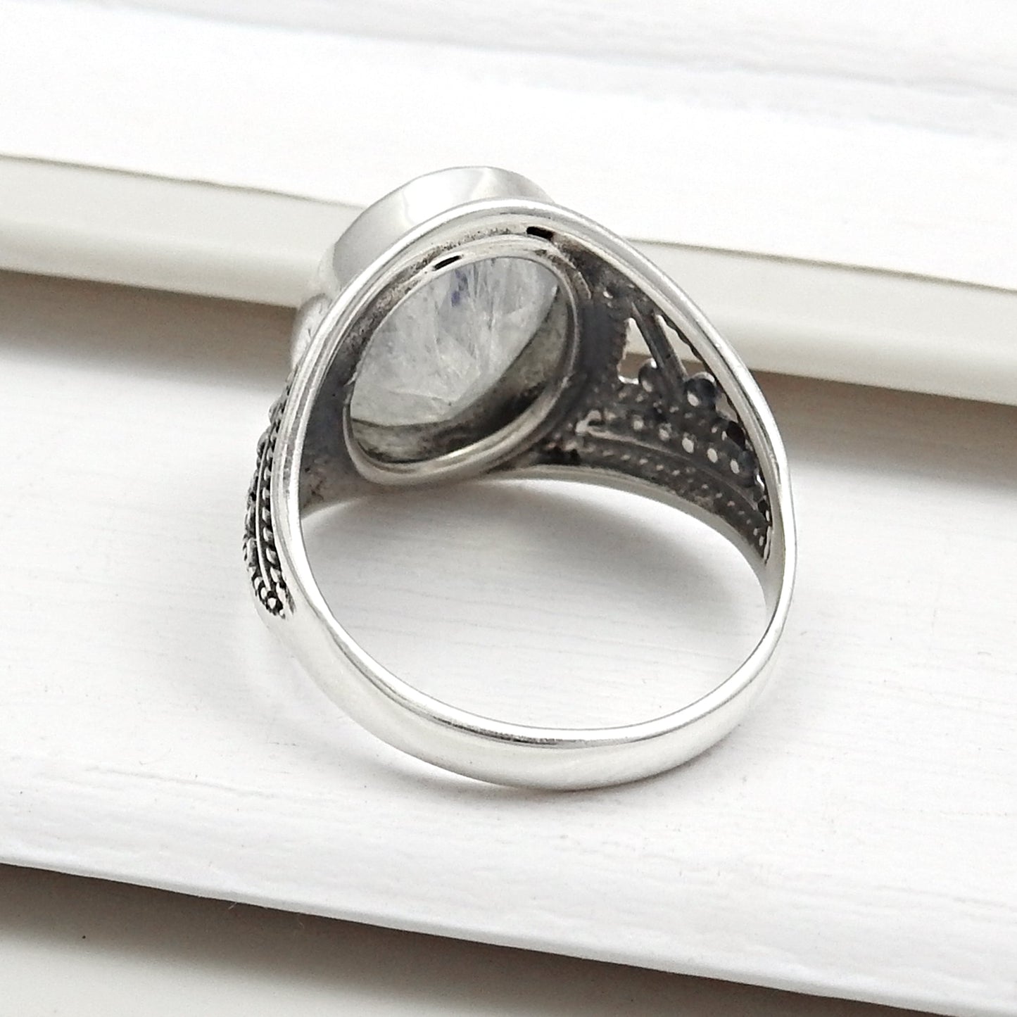 925 Sterling Silver Rainbow Moonstone Ring Women Jewelry Size 6.5