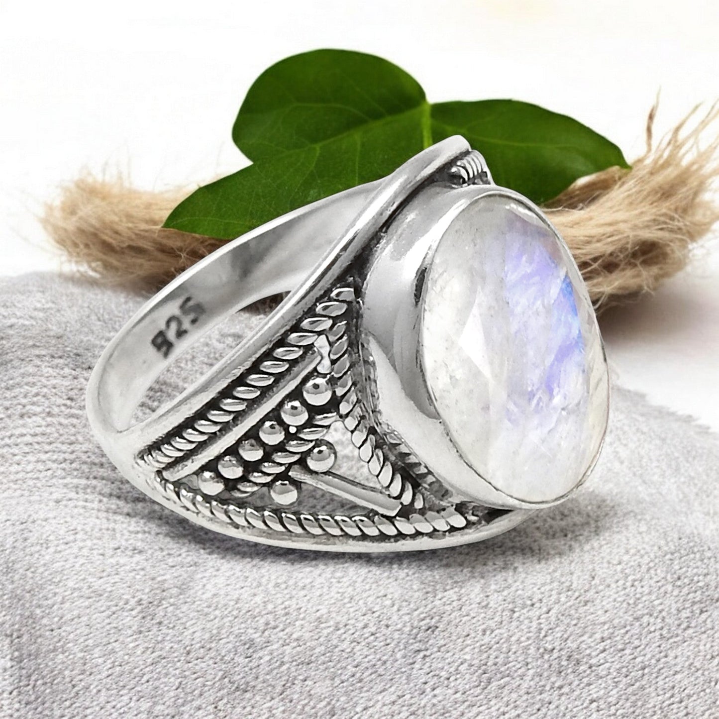 925 Sterling Silver Rainbow Moonstone Ring Women Jewelry Size 6.5