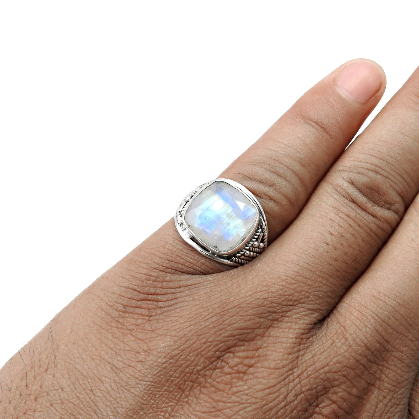 High Quality Natural Rainbow Moonstone 925 Sterling Silver Handmade Ring