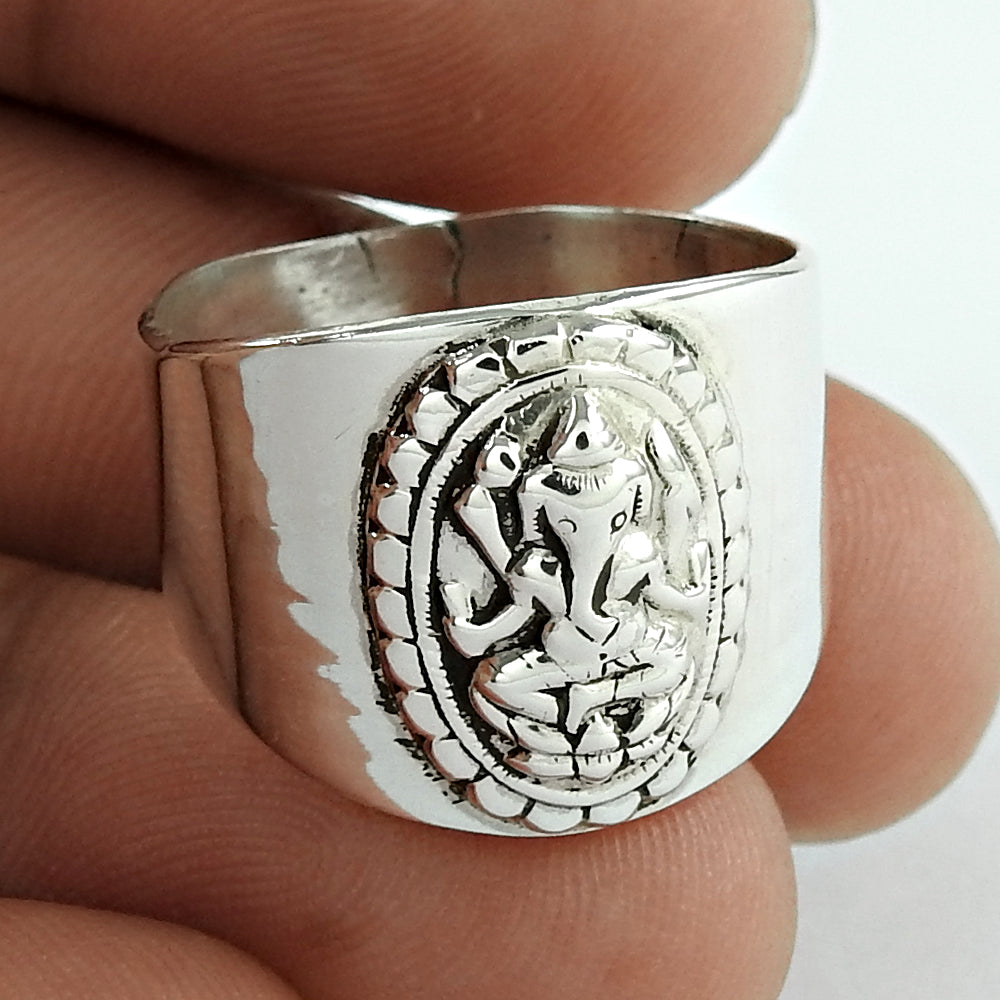 Solid 925 Sterling Silver Lord Ganesha Ring Temple Jewelry