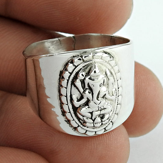 Solid 925 Sterling Silver Lord Ganesha Ring Temple Jewelry
