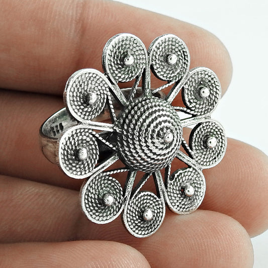 Gift For Her 925 Sterling Silver Vintage Look Chunky Statement Ring