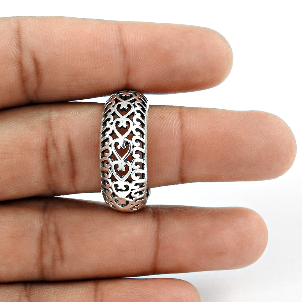 925 Solid Sterling Silver Art Deco Heart Ring