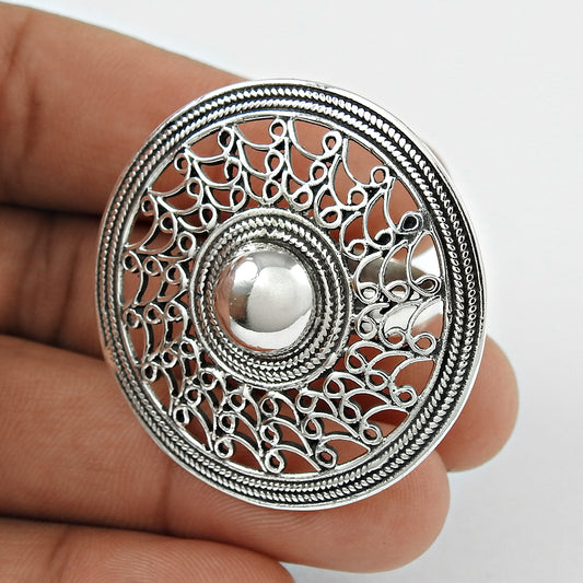 Indian Artisan Jewelry 925 Solid Sterling Silver Statement Ring D29