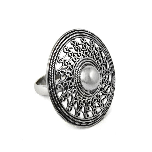 Indian Artisan Jewelry 925 Solid Sterling Silver Statement Ring D29