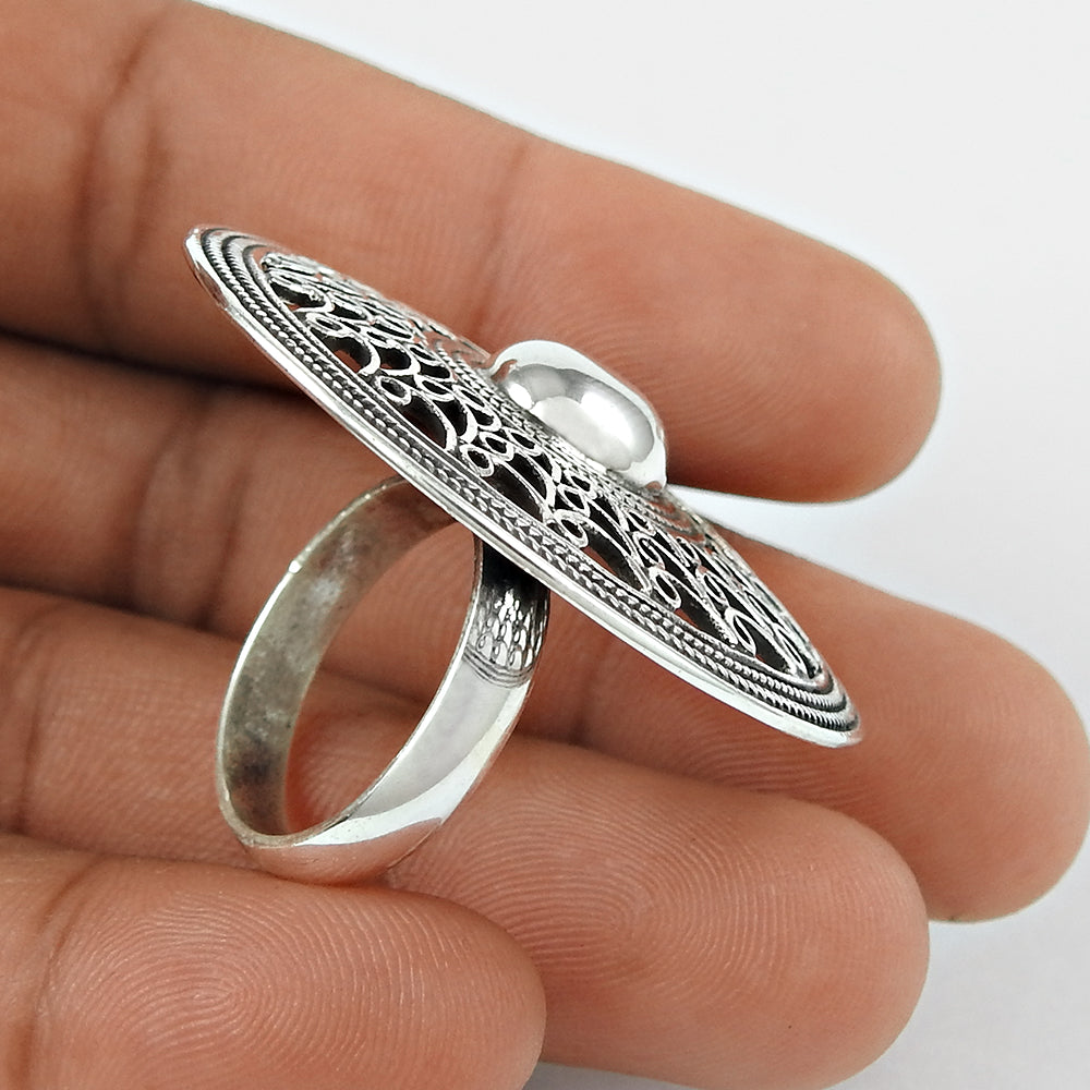 Indian Artisan Jewelry 925 Solid Sterling Silver Statement Ring D29