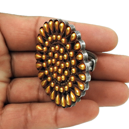 Antique Look Statement Ring Adjustable Ring Solid 925 Sterling Silver Jewelry E2