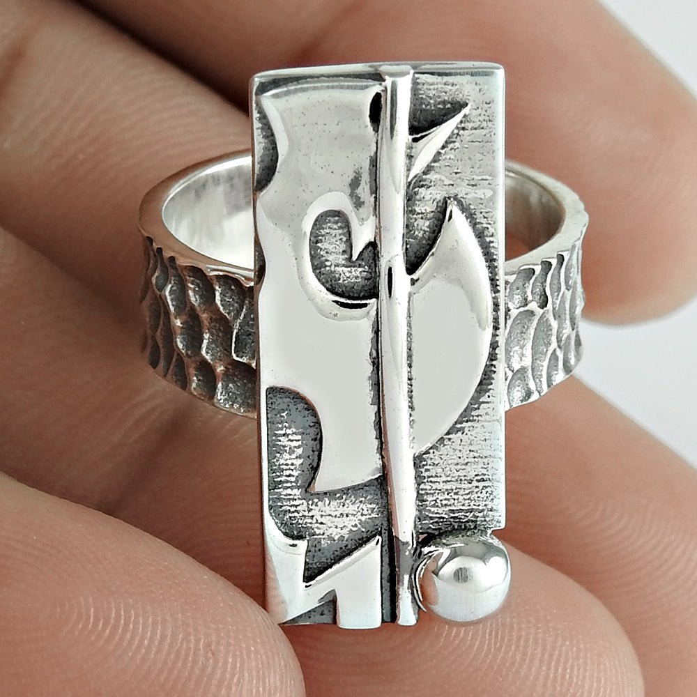 Indian Artisan 925 Solid Sterling Silver Band Geometric Ring B4