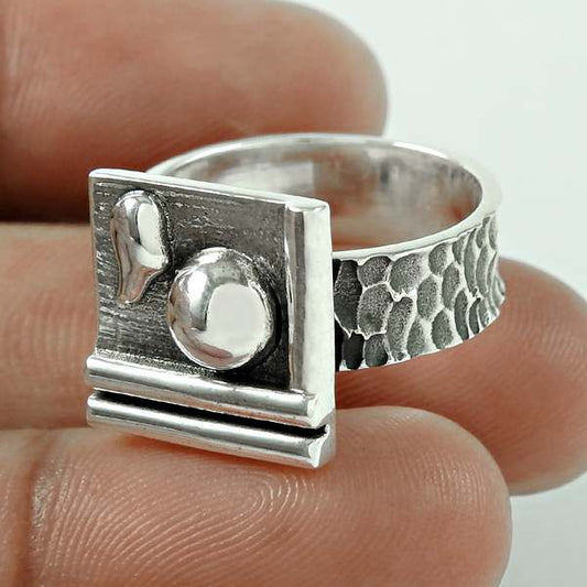 925 Sterling Silver Handcrafted Jewelry Statement Geometric Ring