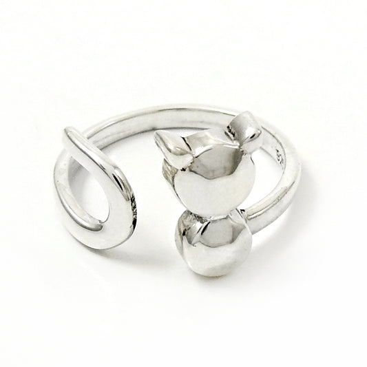 925 Solid Sterling Silver Jewelry Cocktail Cat Design Ring