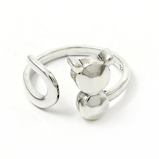 925 Solid Sterling Silver Jewelry Cocktail Cat Design Ring