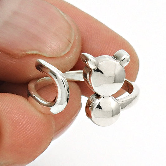 925 Solid Sterling Silver Jewelry Cocktail Cat Design Ring