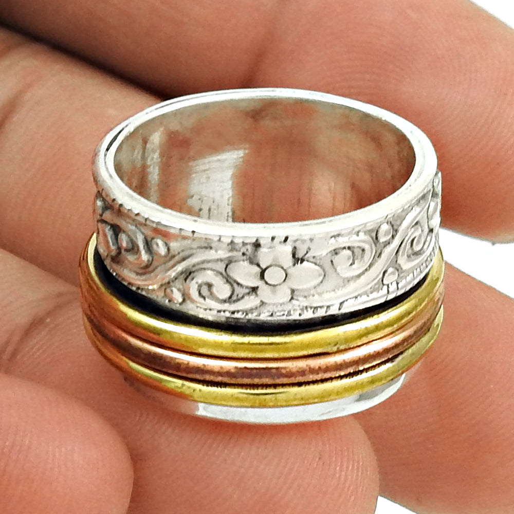 925 Solid Sterling Silver Spinner Ring Handmade Band Jewelry W4