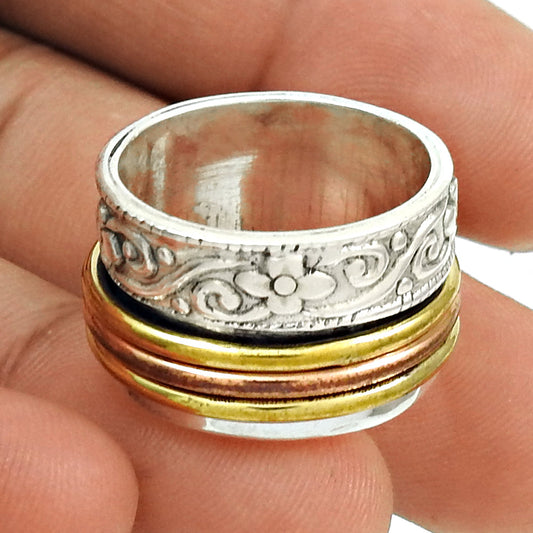 925 Solid Sterling Silver Spinner Ring Handmade Band Jewelry W4