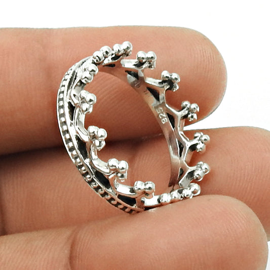 925 Sterling Silver Crown Ring Handcrafted Band Women Jewelry