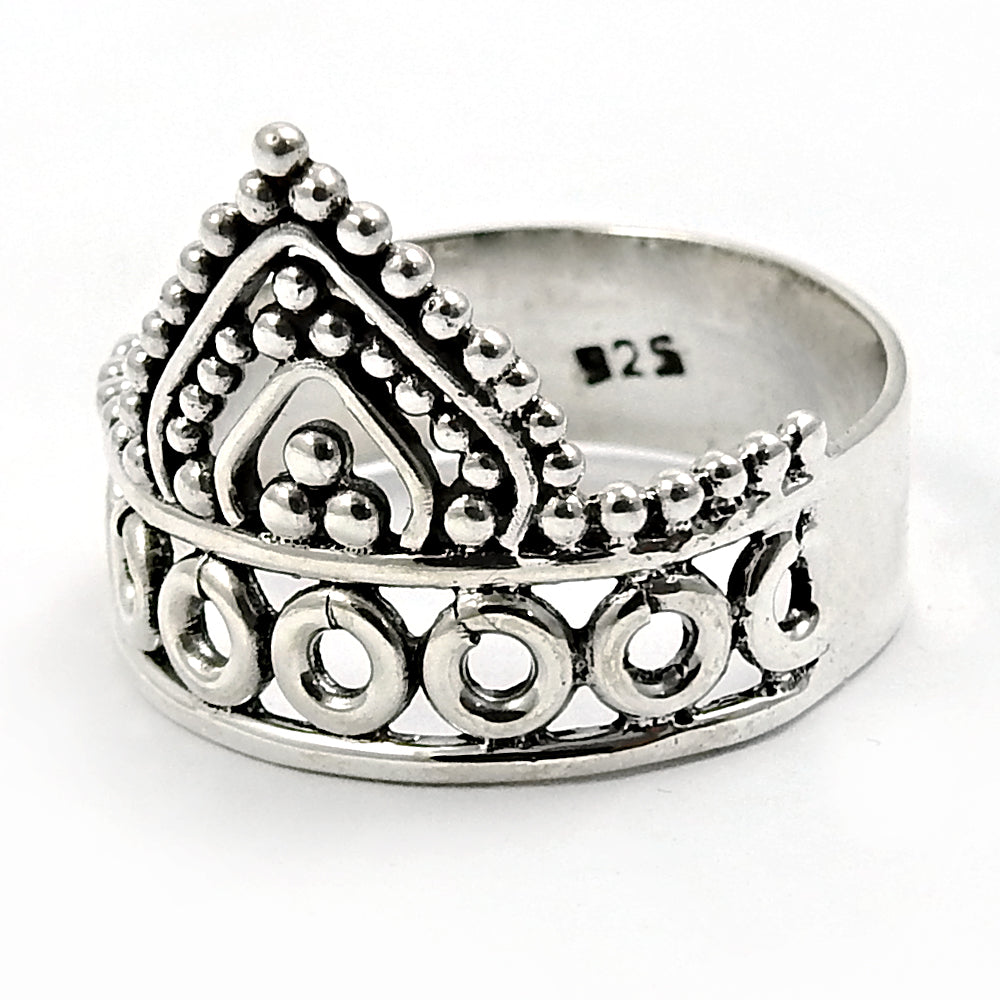 Solid 925 Sterling Silver Crown Ring Band Jewelry