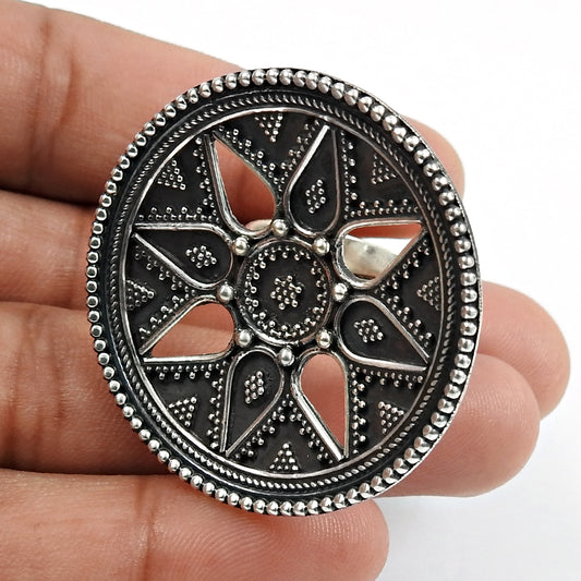 Solid 925 Sterling Oxidized Silver Adjustable Ring Handmade Artisan Jewelry