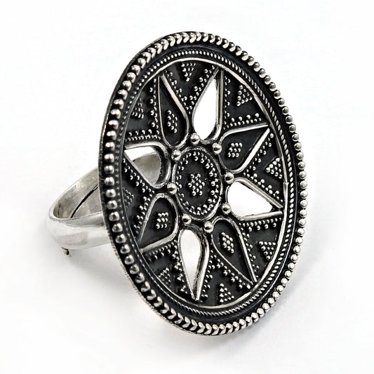 Solid 925 Sterling Oxidized Silver Adjustable Ring Handmade Artisan Jewelry