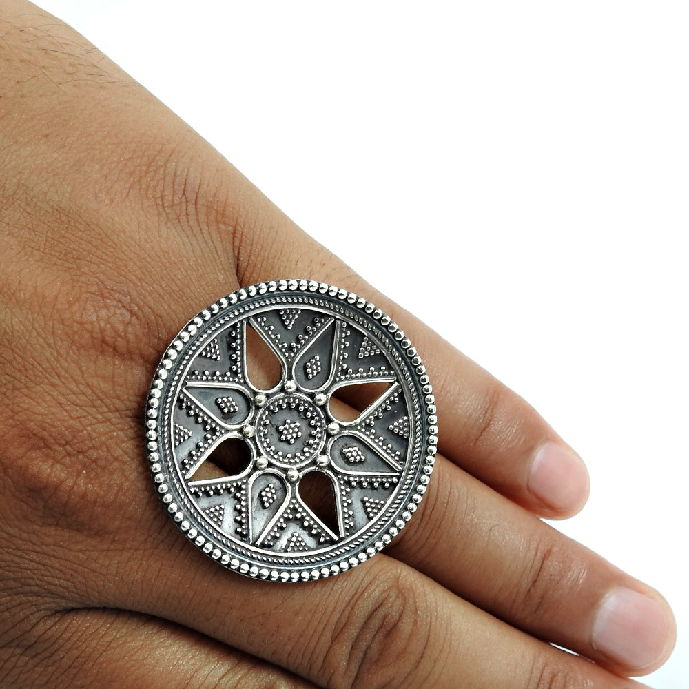 Solid 925 Sterling Oxidized Silver Adjustable Ring Handmade Artisan Jewelry