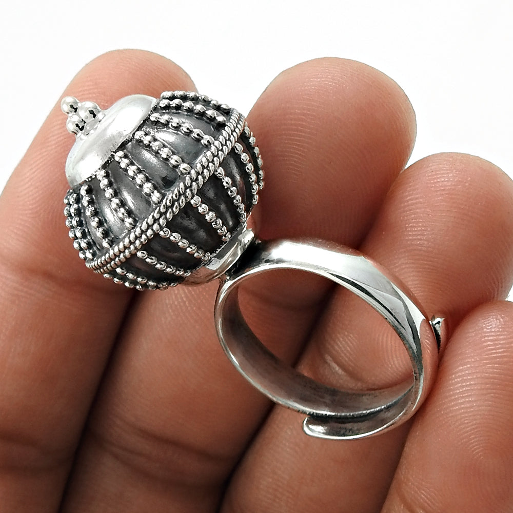 Indian Artisan Solid 925 Sterling Silver Adjustable Ball Ring