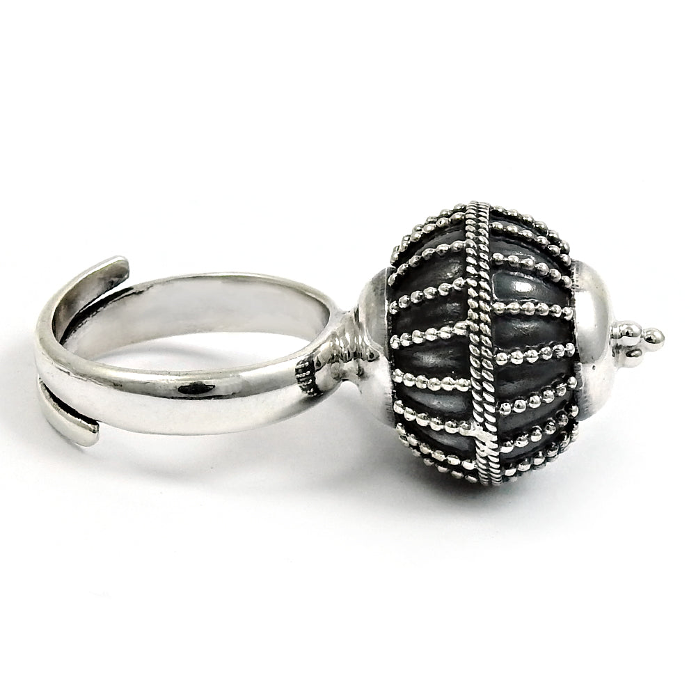 Indian Artisan Solid 925 Sterling Silver Adjustable Ball Ring